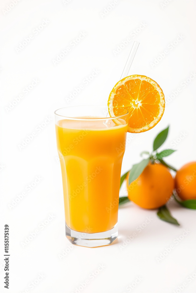 Fresh Orange Juice with Orange Slice and Straw. Healthy and Refreshing Drink. Fresh Orange Juice with Orange Slice and Straw. Healthy and Refreshing Drink.