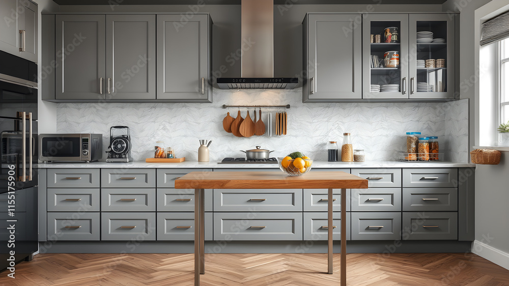 Modern kitchen and table. Generative AI Modern kitchen and table. Generative AI