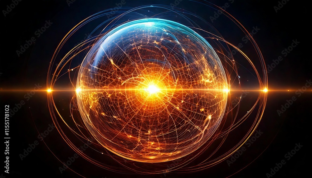 Fototapeta premium A Glowing, Pulsating Sphere of Energy with Intricate Digital Textures, Emitting Light Waves