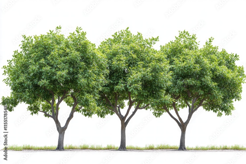 Three Lush Green Trees Isolated on White Background Three Lush Green Trees Isolated on White Background
