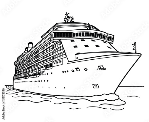 Cruise ship, outline coloring page for kids