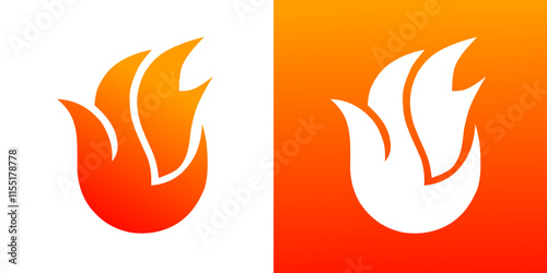 A modern and minimalist fire logo, with a stylized flame in orange and white on a white and orange background. photo