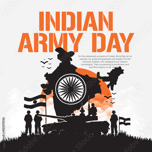 Indian Army Day Celebration with Indian soldier  Social media post template banner,  army day of india, indian army, indian solder