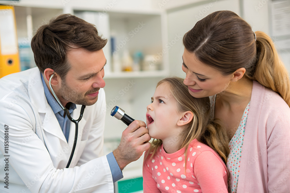 A doctor is examining a young girl's teeth A doctor is examining a young girl's teeth