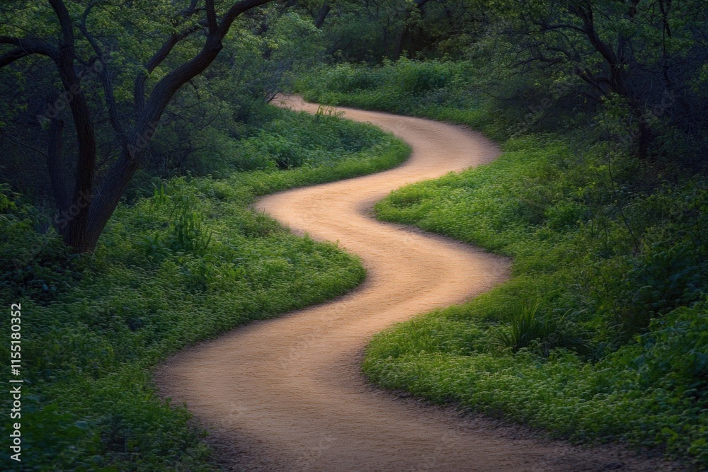 Winding Path Through Lush Green Forest Winding Path Through Lush Green Forest