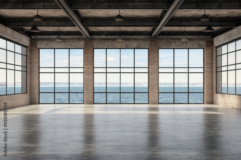 Empty Industrial Loft with Ocean View Empty Industrial Loft with Ocean View