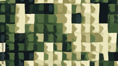 Abstract grunge square bricks design background. green, dark green, cream and black color Color square pattern. composition of irregular overlapping graphic elements.green pattern of uneven squares. 