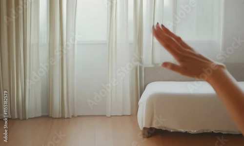 dreamy slow motion capturing the beauty of a woman in bedroom
