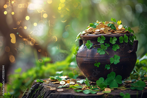 Pot of gold with shamrock photo