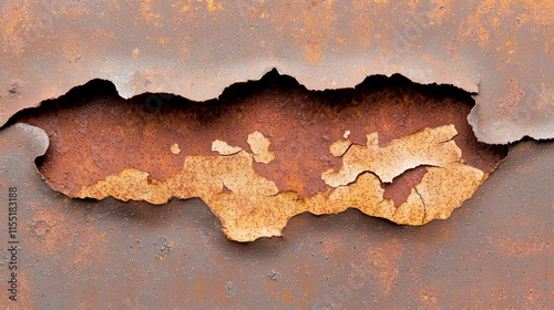 Defects on Pieces of Work Concept, Close-Up View of Rusted Metal Surface with Flaking Texture and Natural Weathering Patterns photo