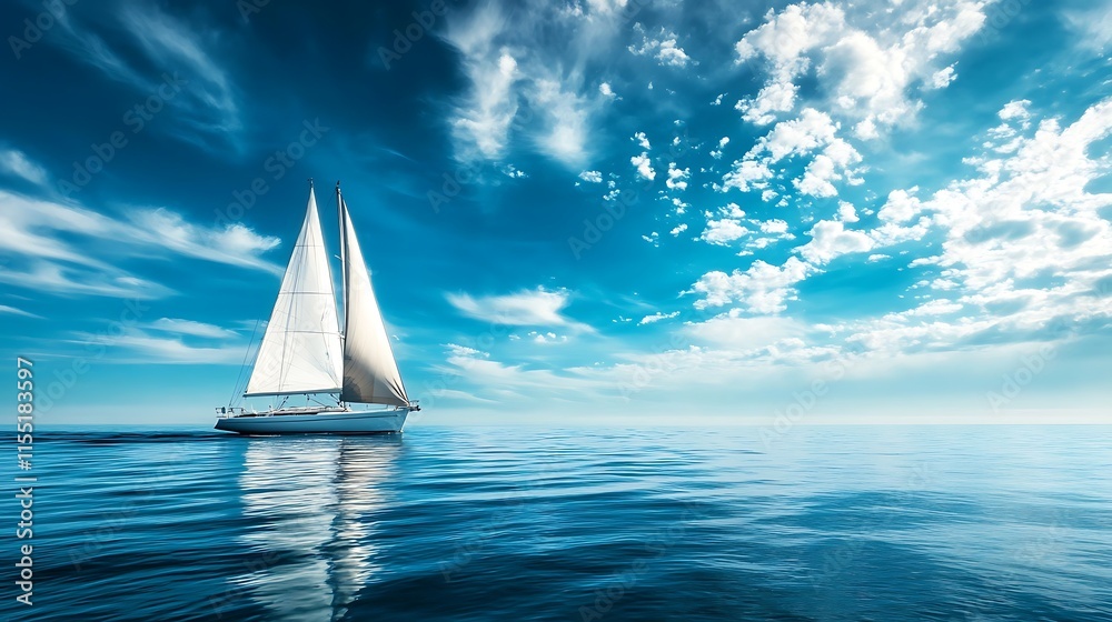 Obraz premium Sailboat on Ocean, Summer Vacation Concept