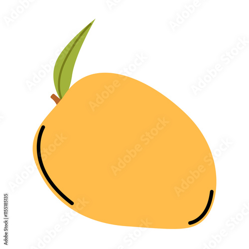 Fresh whole mango fruit in doodle simple hand drawn style. Summer fruit for healthy lifestyle.