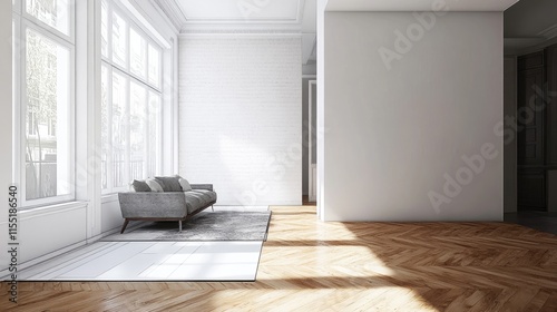 Wallpaper Mural Modern interior before and after renovations with white wall mockup and wooden floor Torontodigital.ca