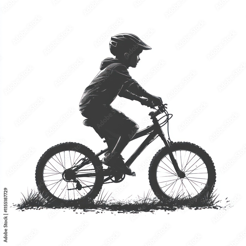 Obraz premium Silhouette of child biking outdoors.