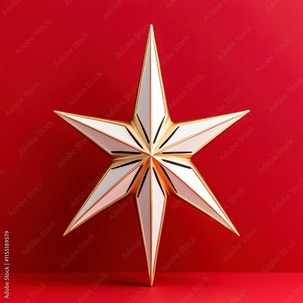 Obraz premium A photostock of an intricately detailed golden star ornament, glowing against a rich red background, exuding elegance and holiday warmth. High Quality