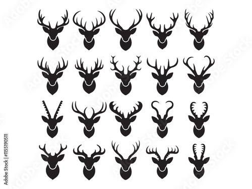 set of silhouettes deer head collation