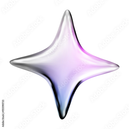 3d render of a star. Y2K Isolated Chrome Metal Element