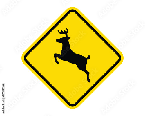 Deer Crossing Sign Alerting Drivers to Potential Wildlife Presence, Essential for Road Safety in Rural and Forested Areas, US Road Sign Compliant, High-Quality Vector Stock Image