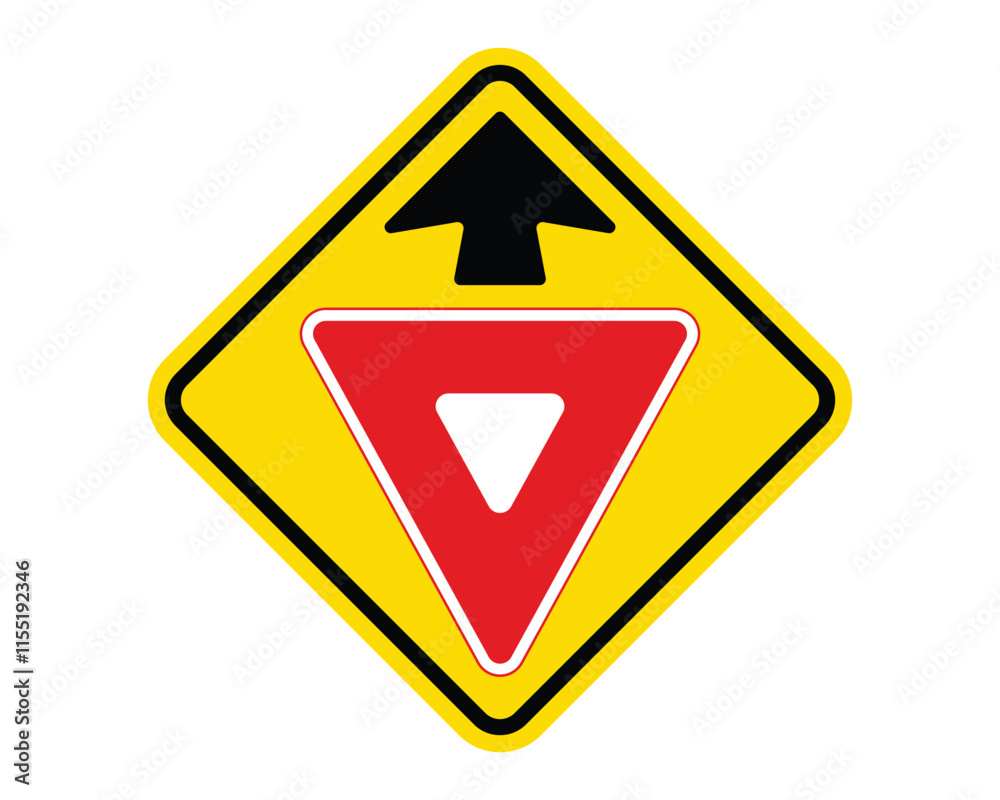 Yield Ahead Sign Warning Drivers of Upcoming Yield Requirement, Essential for Traffic Management and Safety, US Road Sign Compliant, High-Quality Vector Stock Image Yield Ahead Sign Warning Drivers of Upcoming Yield Requirement, Essential for Traffic Management and Safety, US Road Sign Compliant, High-Quality Vector Stock Image