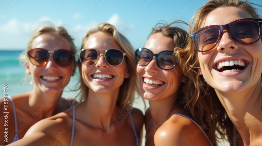 group selfie of friends at a beach, with the ocean in the background group selfie of friends at a beach, with the ocean in the background