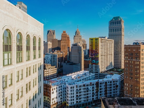 Quadro em tela Detroit skyline, urban development, construction