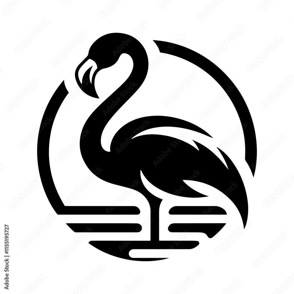 Black flamingo line logo silhouette icon vector illustration design on white background. Black flamingo line logo silhouette icon vector illustration design on white background.