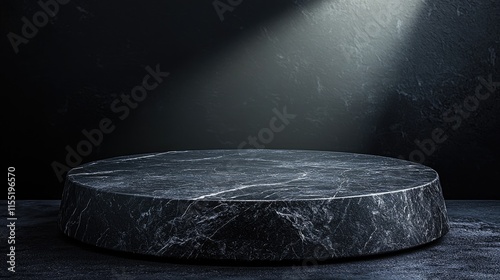 Elegant Black Marble Pedestal with Dramatic Lighting for Product Display or Background Design