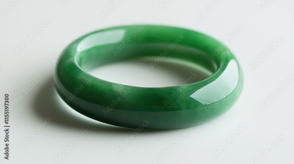 Elegant Oval Jade Bracelet on White Surface Elegant Oval Jade Bracelet on White Surface