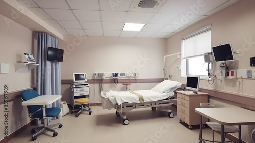 Patient room in hospital. Generative AI