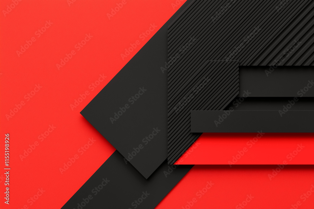 Obraz premium Striking Geometric Abstract Shapes on Contrasting Red and Black Background