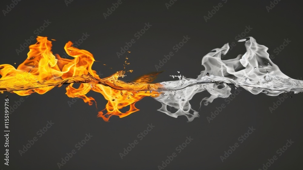 Obraz premium Fire vs ice in abstract texture, a wave of hot flame vs frozen water in a creative vs realistic design with a striking vs flowing texture and a light vs dark contrast.