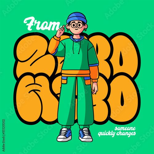 Cartoon comic green streetwear typography illustration