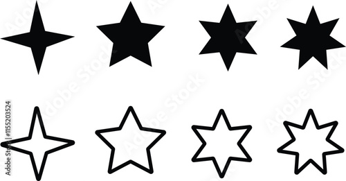 Collection of Star Vector Icons with Unique Designs and Isolated Star Symbols for Graphics