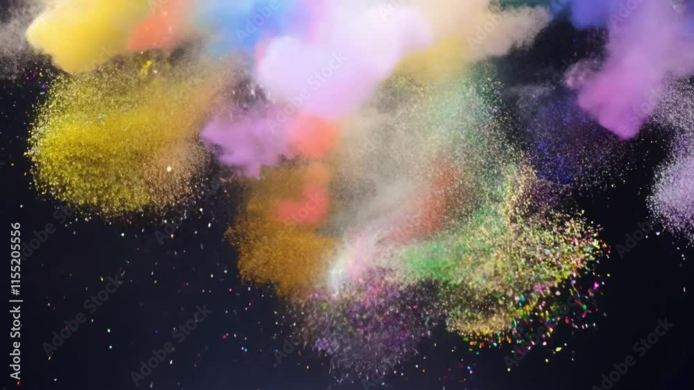 Colorful powder exploding on black background