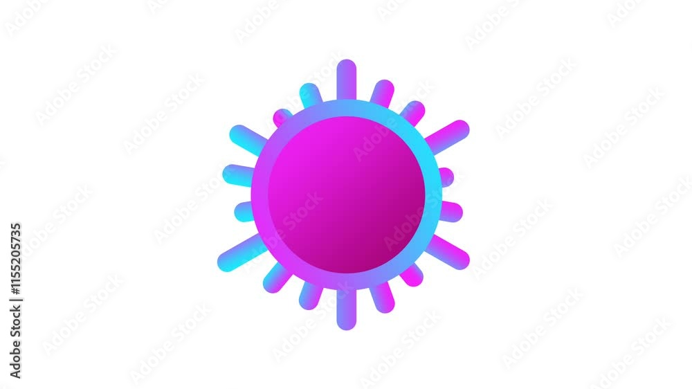 Animation of vibrant, stylized sun icon featuring a circular center in shades of pink and purple, surrounded by radiating spikes, symbolizing energy and warmth Animation of vibrant, stylized sun icon featuring a circular center in shades of pink and purple, surrounded by radiating spikes, symbolizing energy and warmth