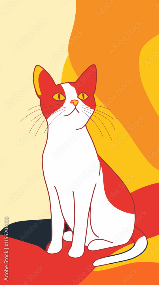 Fototapeta premium Colorful Cat Illustration for Kids' Coloring Book in Minimalist Vector Style