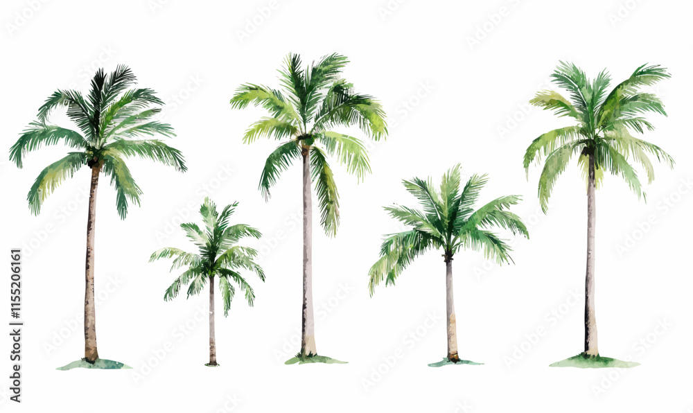 Obraz premium Watercolor Coconut Trees Collection on Transparent Background for Tropical Design