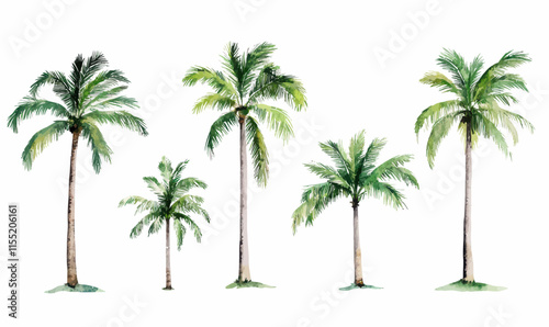 Watercolor Coconut Trees Collection on Transparent Background for Tropical Design