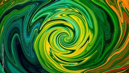 Abstract Swirling Green Yellow And Orange Hues