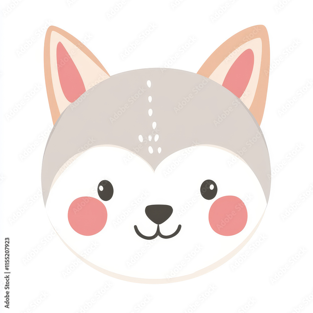 Cute cartoon wolf face with playful expression and soft colors, ideal for children's illustrations, stickers, and playful designs for various creative projects Cute cartoon wolf face with playful expression and soft colors, ideal for children's illustrations, stickers, and playful designs for various creative projects