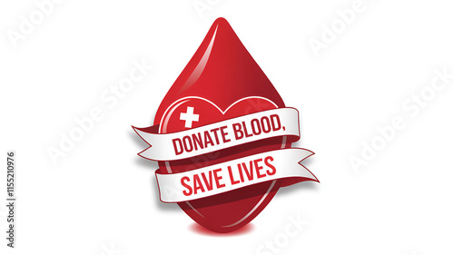 A bright red drop of blood with the words 