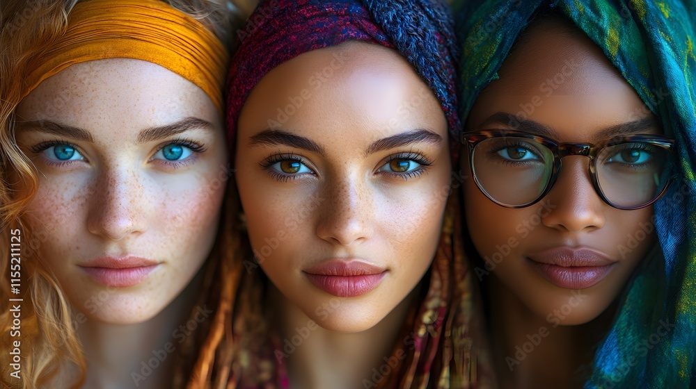 Fototapeta premium Collage of women from different continents showcasing global diversity and empowerment
