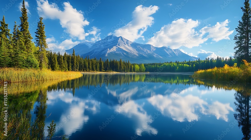 Fototapeta premium Serene Mountain Lake Reflection. Majestic Landscape, Canada.
