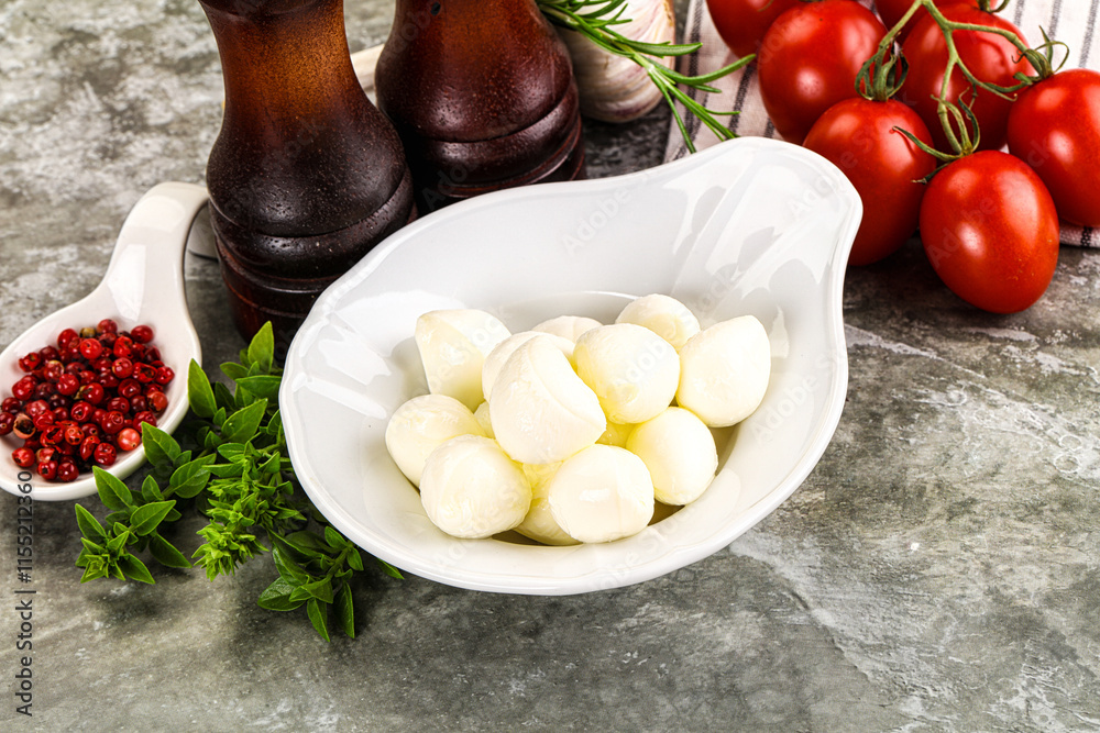 Small mozzarella mini cheese balls Small mozzarella mini cheese balls