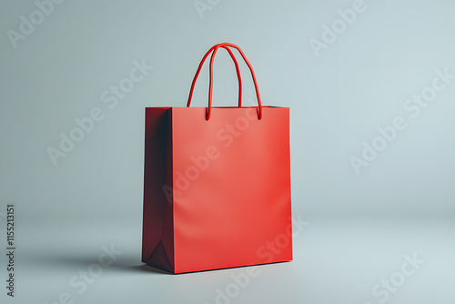 Crafted red paper bag mockup on simple background, cardboard red paper bag, shopping bag blank, brown eco bag. Recyclable bag for shopping and product delivery