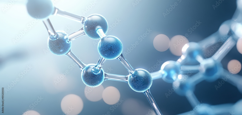 Abstract molecular structure with glowing blue spheres and connections, representing scientific concepts and innovation Abstract molecular structure with glowing blue spheres and connections, representing scientific concepts and innovation