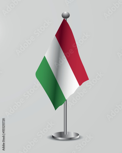 Hungarian National Flag on Stand. Hungarian flag representation for official meetings, conferences, official events and international events of the country.