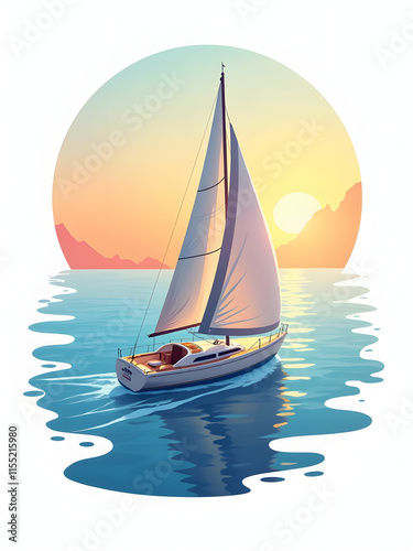 speedboat professional photography, realistic speedboat, simple sunrise backdrop for isometric speedboat