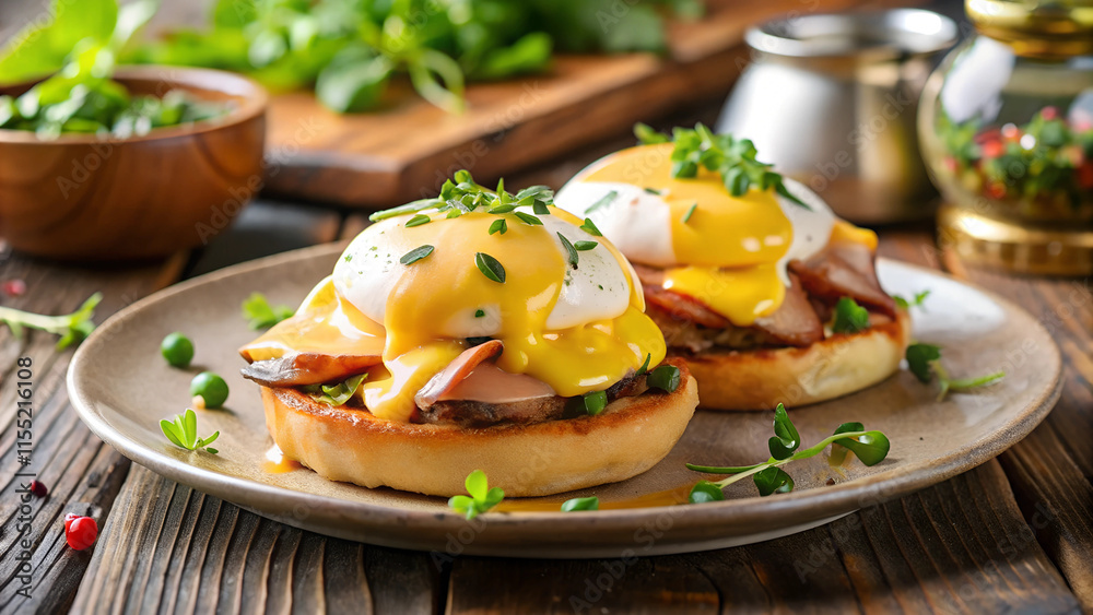 Delicious Eggs Benedict Breakfast on a Plate Delicious Eggs Benedict Breakfast on a Plate