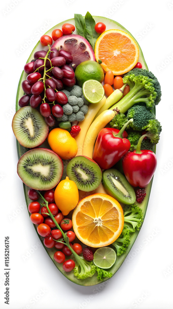 Kidney shape made with fruits and vegetables